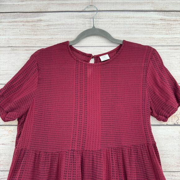 Patrons of Peace Geometric Print Babydoll Mini Dress Womens Small Red Wine - Picture 3 of 11